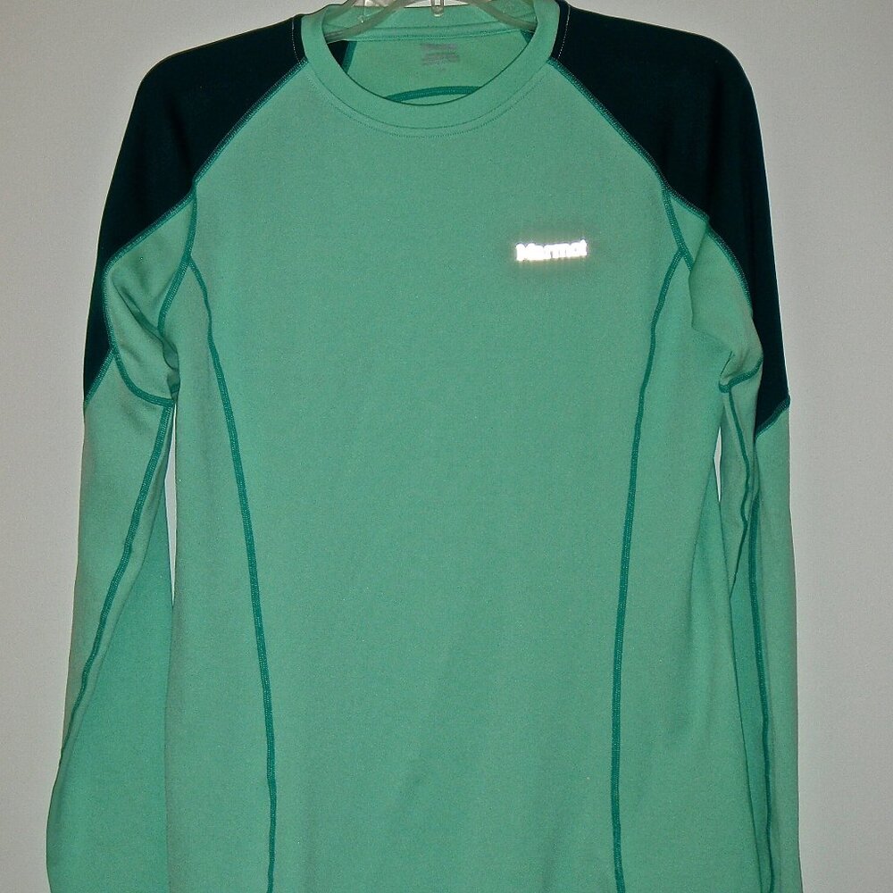 MARMOT WOMEN'S LONG SLEEVED GREEN STRETCH PULLOVER TOP WITH REFLECTORS SIZE L
